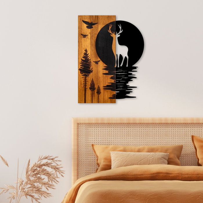 Wallity Escultura de pared Deer and Moon en nogal y negro Wallity Escultura de pared Deer and Moon en nogal y negro